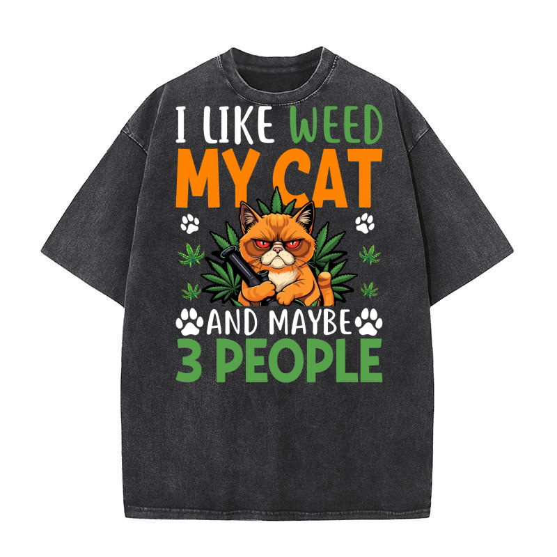 I LIKE WEED MY CAT AND MAYBE 3 PEOPLE Washed T-Shirt