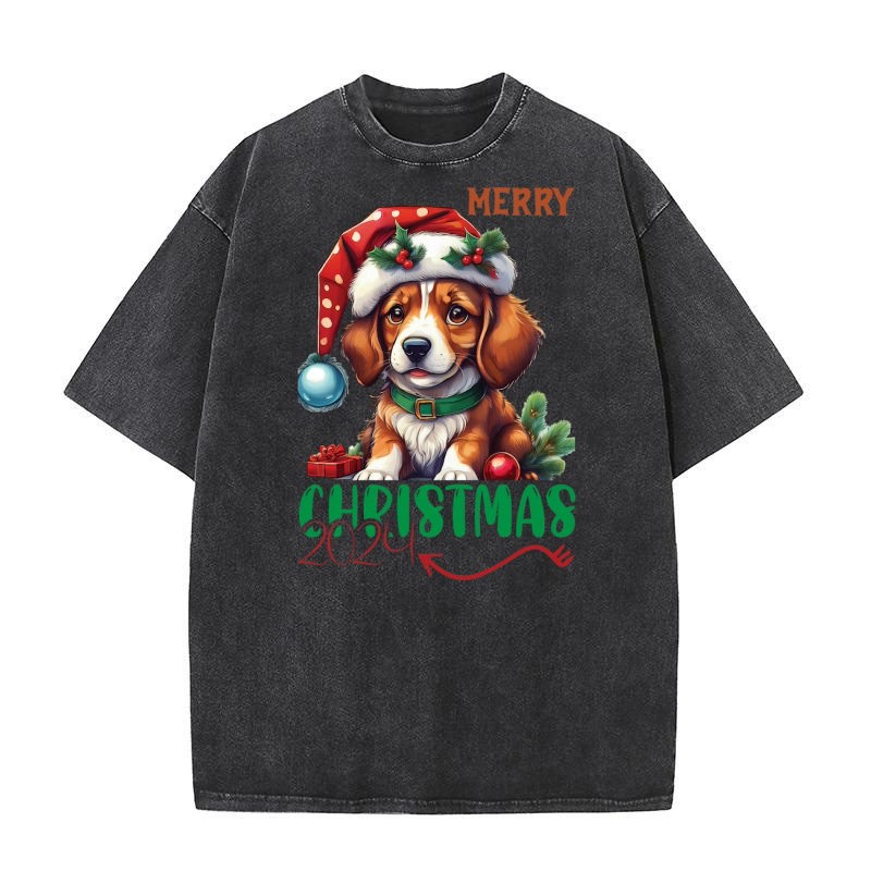 Merry christmas 2024 Dog 1 Washed T-Shirt
