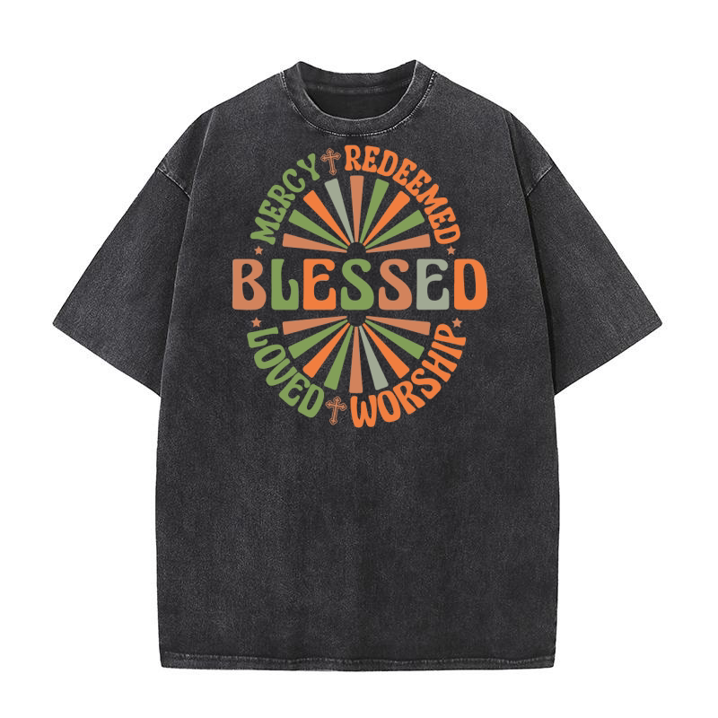 Retro Blessed Quotes, Christian Back Washed T-Shirt