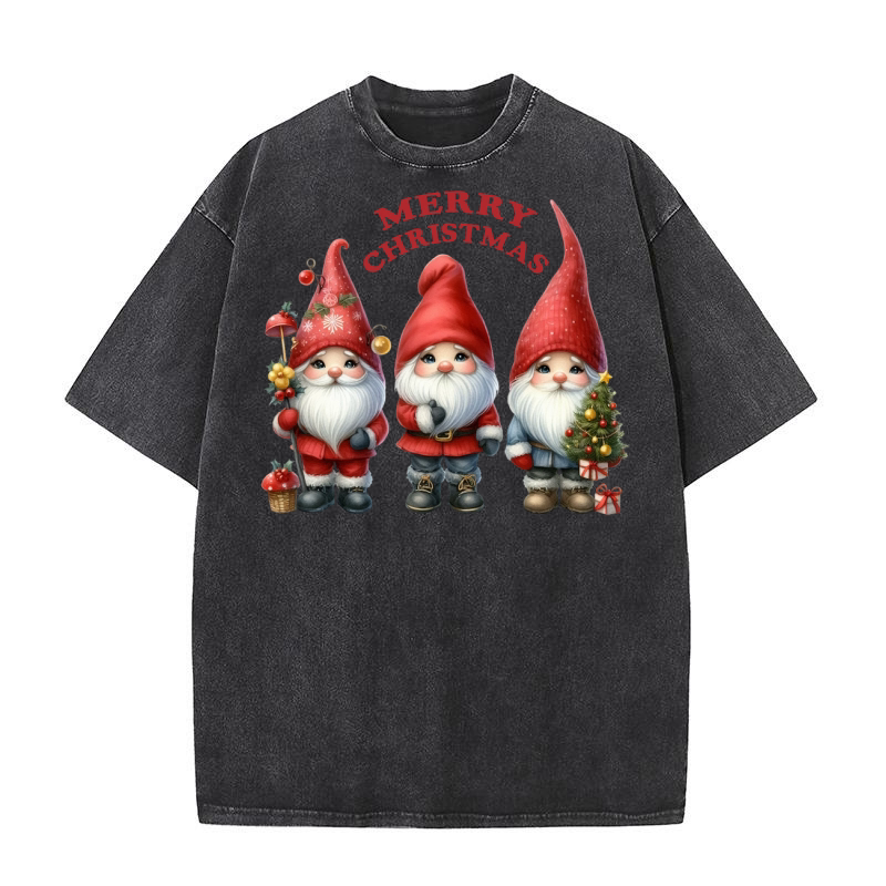 Three Gnomes Merry Christmas 02 Washed T-Shirt