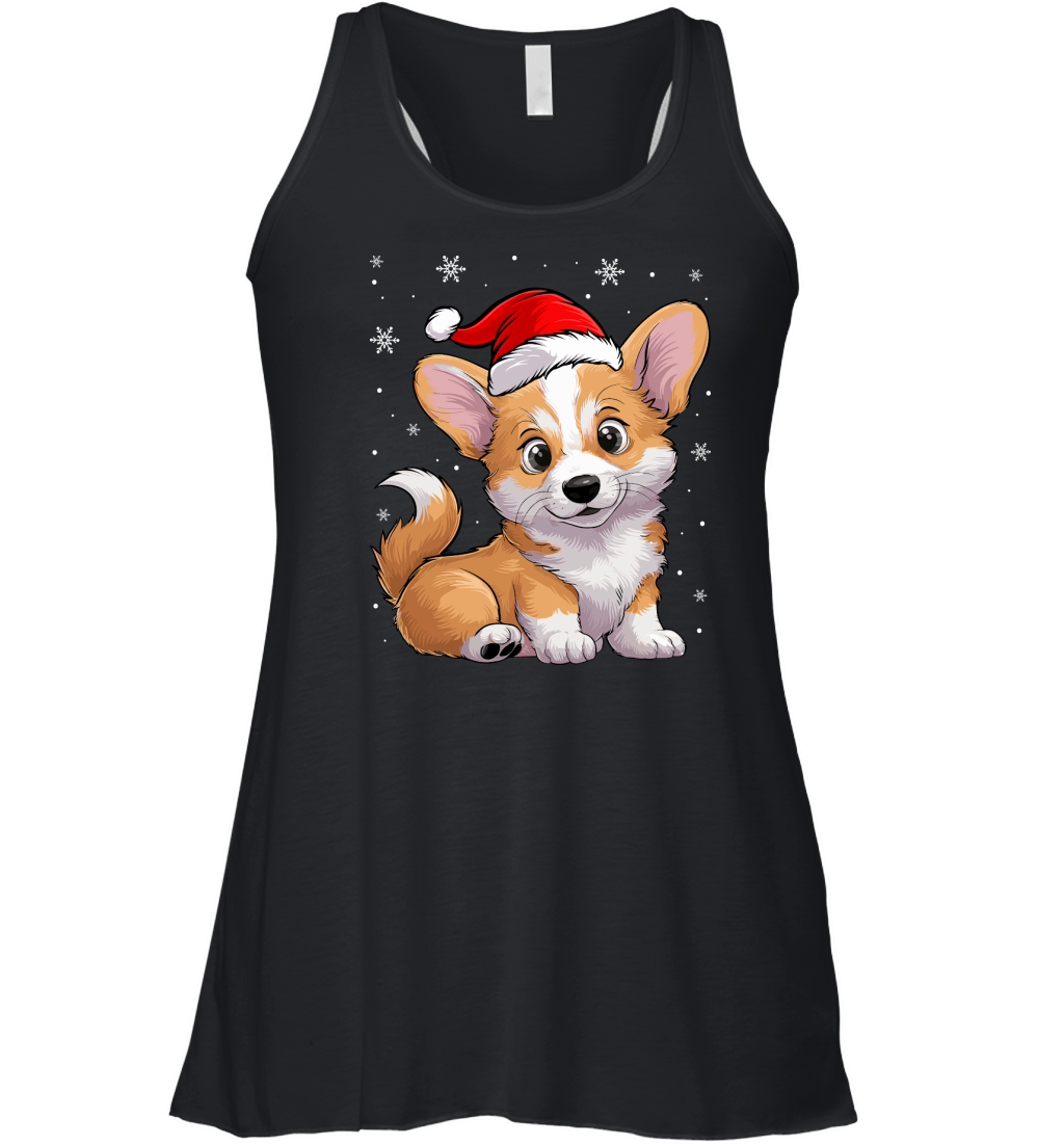 adorable corgi dog wearing santa hat Women's Flowy Tank Top