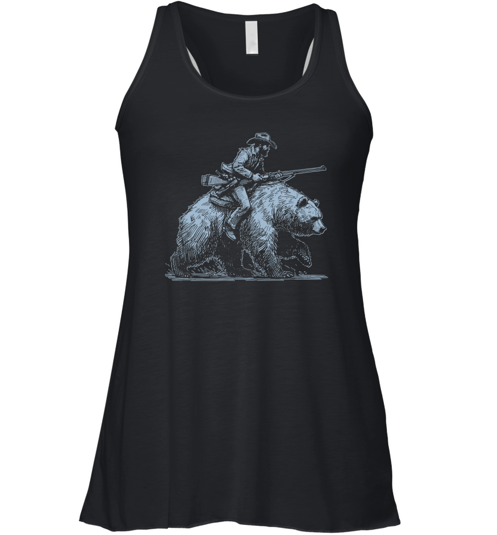 Cowboy Riding Bear D Grey Women's Flowy Tank Top