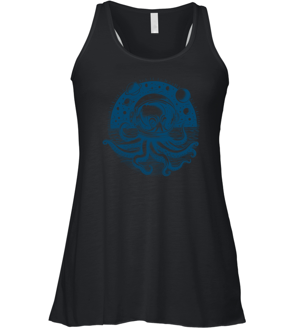 Octopus with Astronaut Helmet Blue Women's Flowy Tank Top