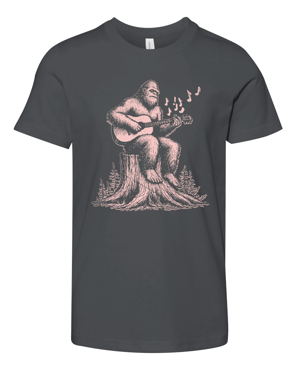 Bigfoot Playing Guitar L Pink GR Youth Unisex Jersey Tee