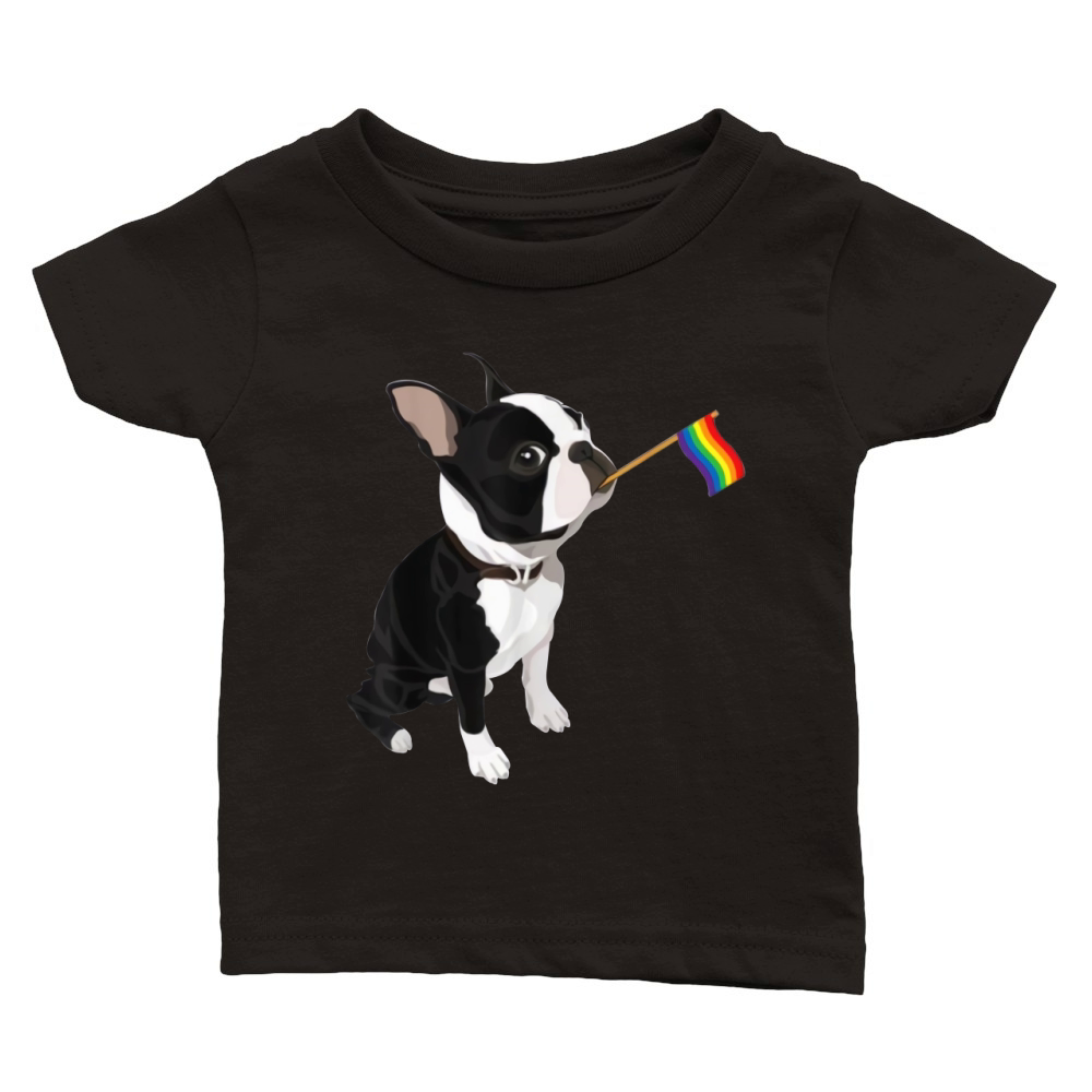 Gay Pride Flag Boston Terrier LGBT Pride Classic Baby Crewneck T-shirt