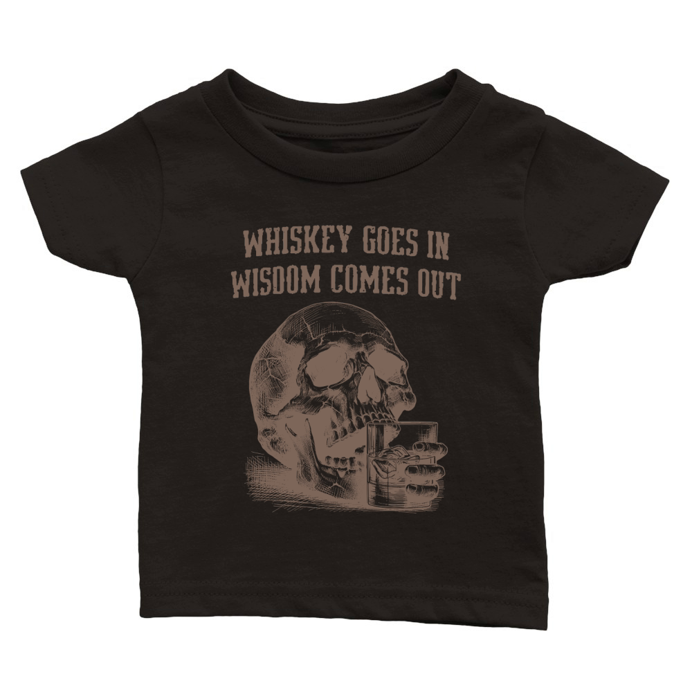 Skull Whiskey Goes In L Brown Classic Baby Crewneck T-shirt