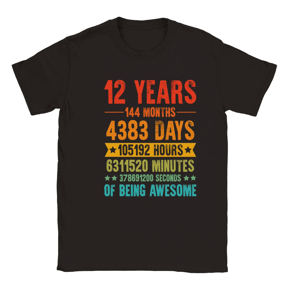 12 Years 144 Months Of Being Awesome Birthday T Shirt Design (1) Classic Kids Crewneck T-shirt