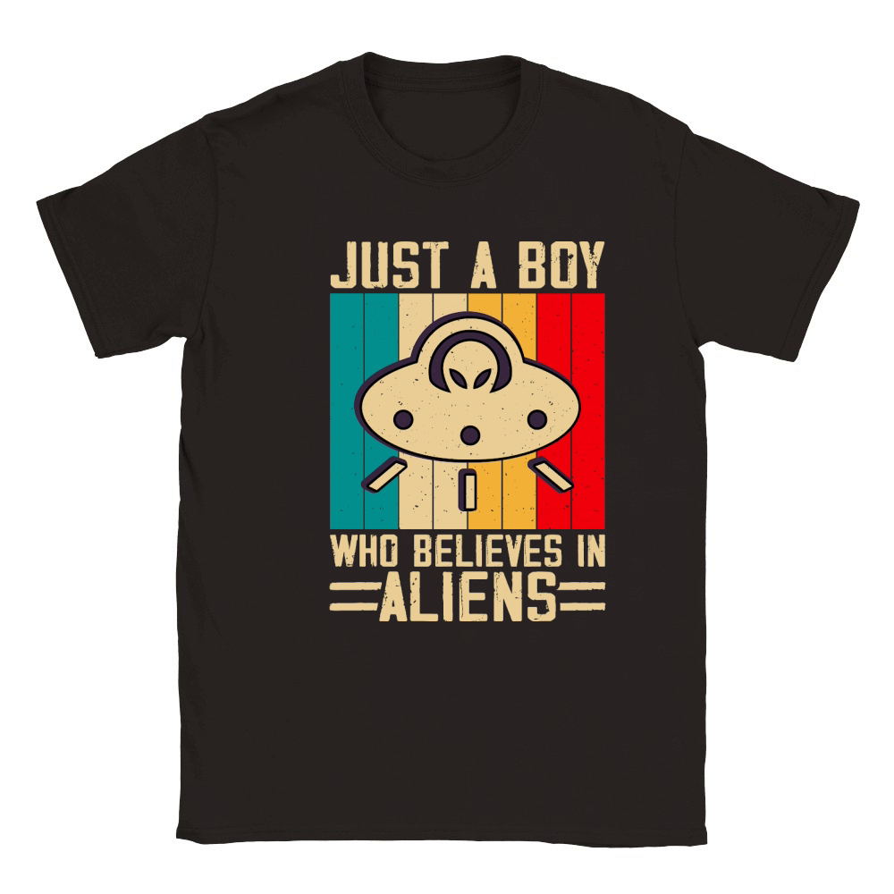 Vintage UFO Alien  Just A Boy Who Believes In Aliens 4 Classic Kids Crewneck T-shirt