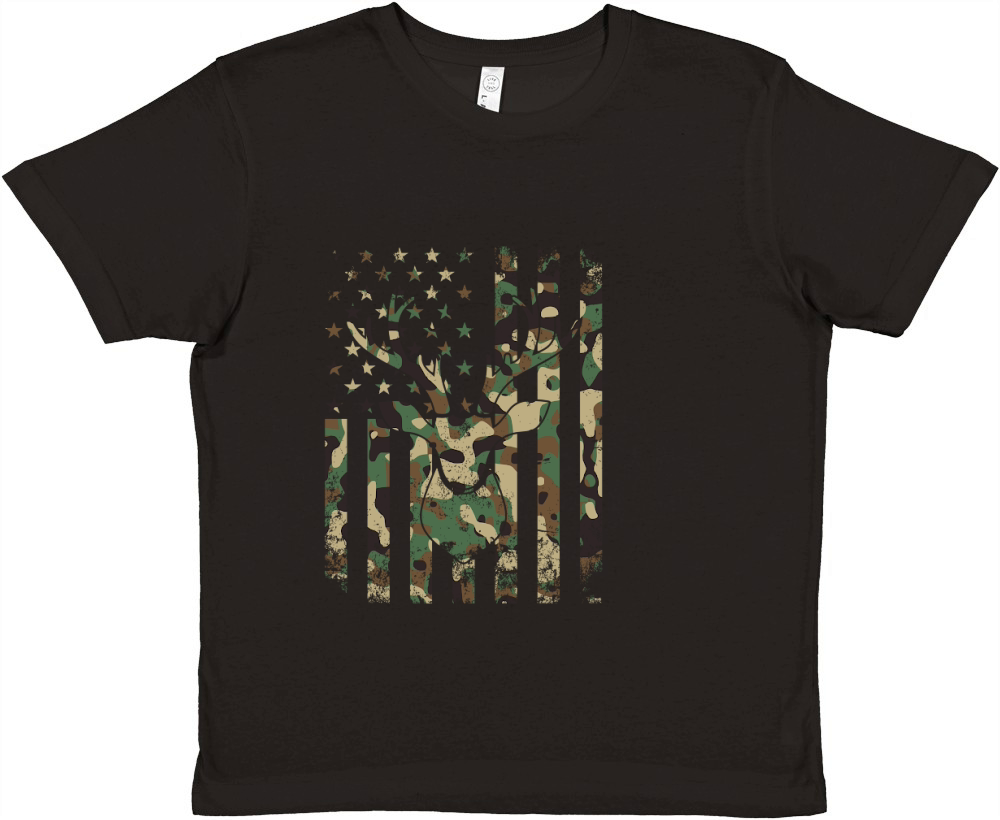 Camo US Flag Deer Skull Vintage Hunting 1 Premium Kids Crewneck T-shirt