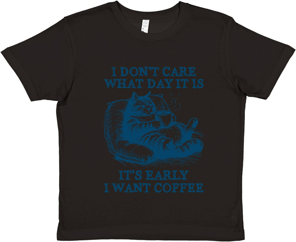 Cat Don’t Care Just Want Coffee L Blue Premium Kids Crewneck T-shirt