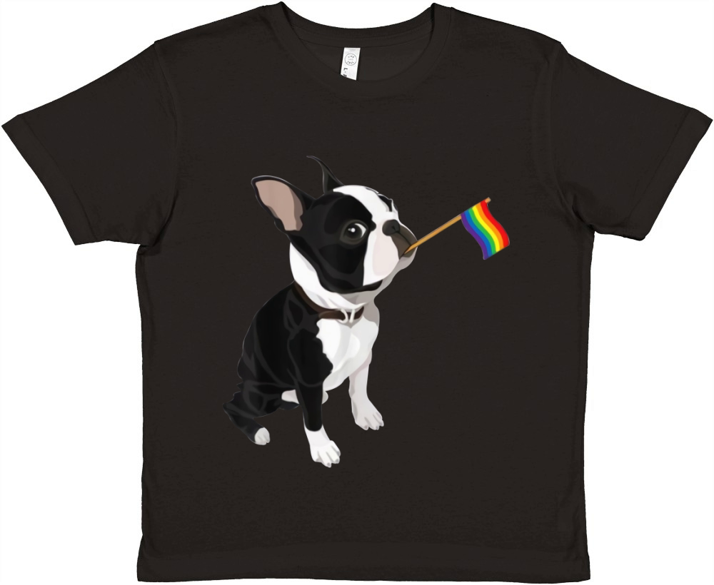 Gay Pride Flag Boston Terrier LGBT Pride Premium Kids Crewneck T-shirt