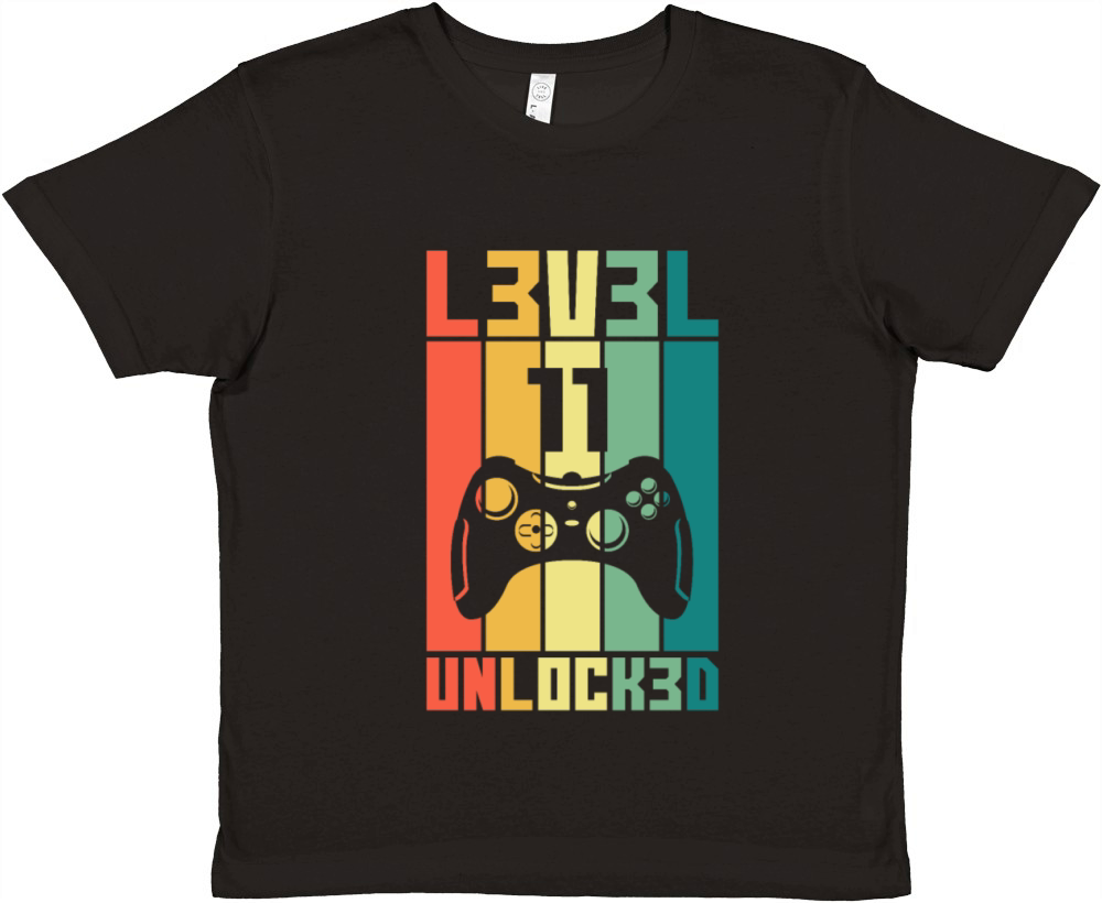 Level 11 Unlocked Vintage Gamer 11th Birthday Gift Premium Kids Crewneck T-shirt