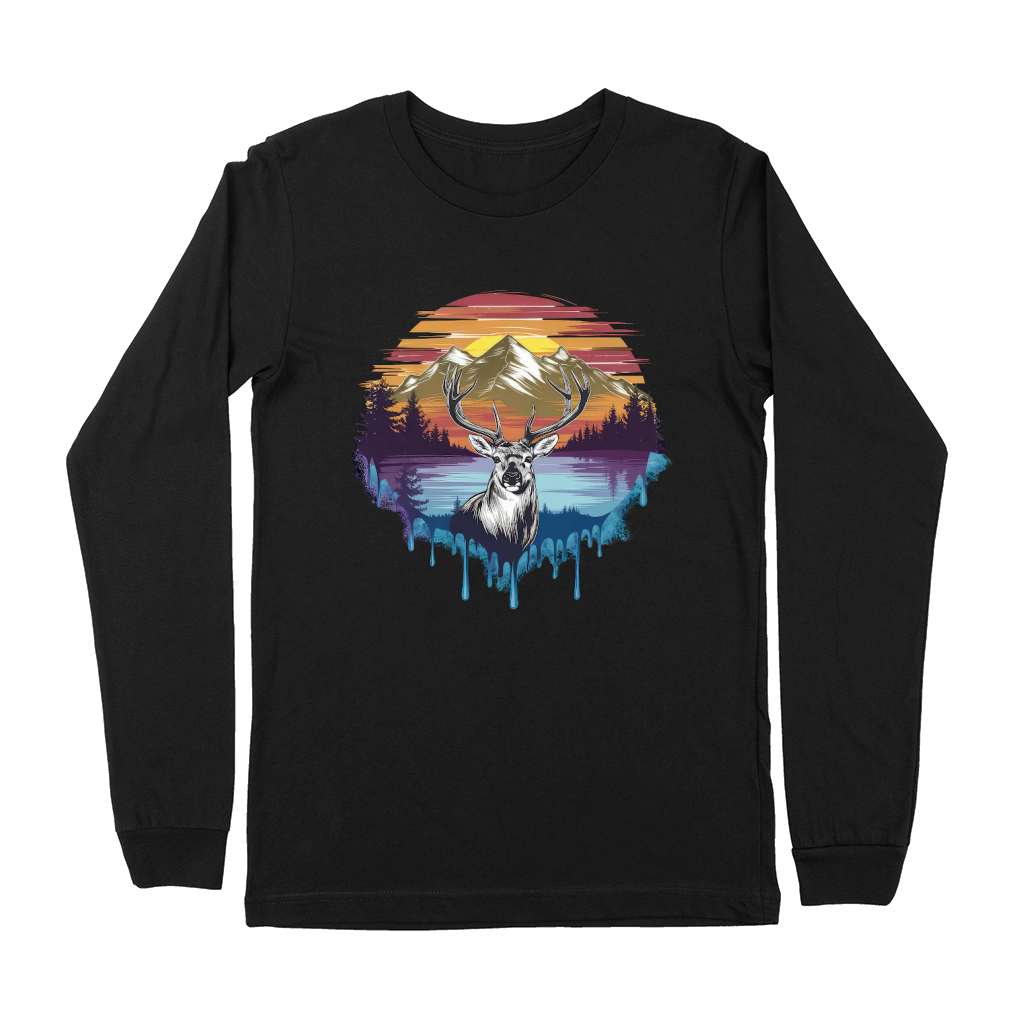 Majestic Deer with Mountain Sunset Premium Long Sleeve