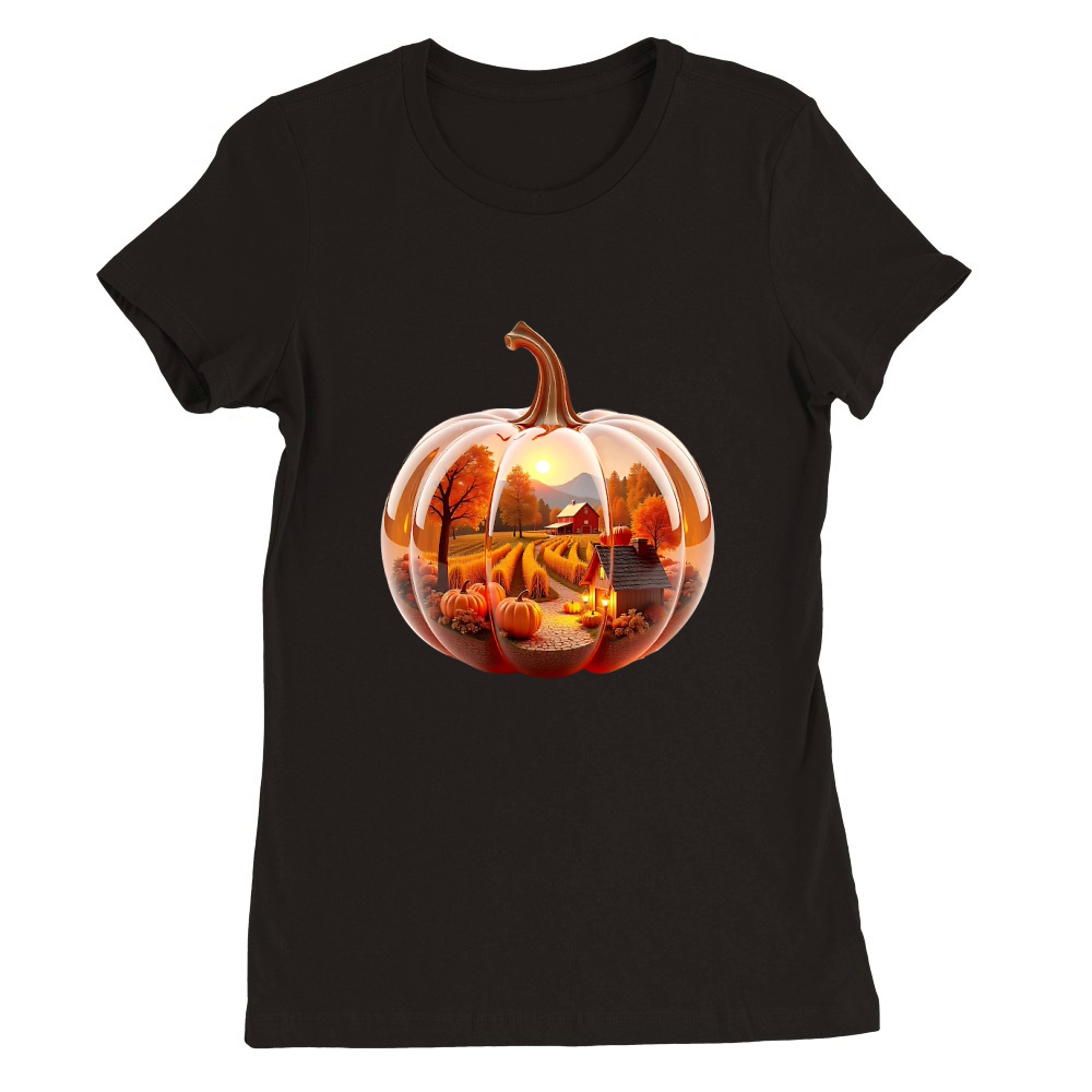 Pumpkin with Fall Scene Inside Premium Womens Crewneck T-shirt