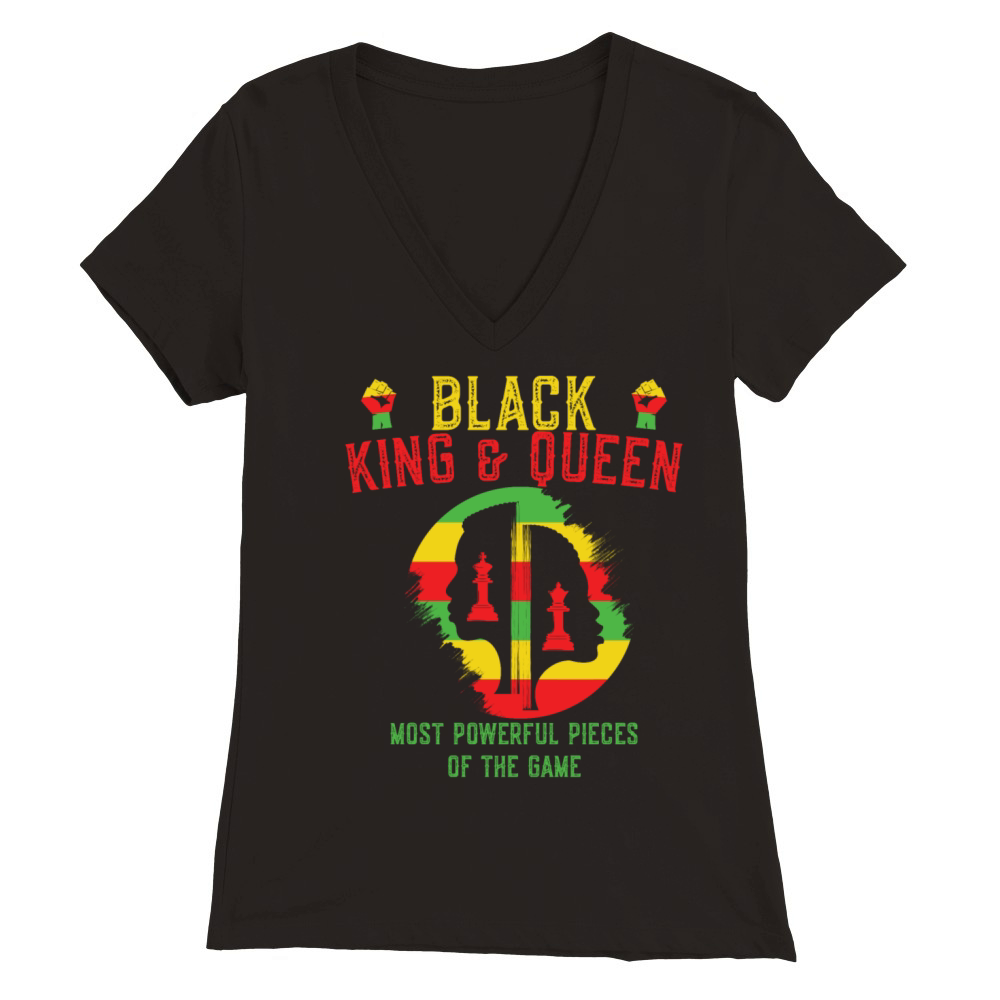 Black King and Queen Most Powerful Piece Premium Womens V-Neck T-shirt