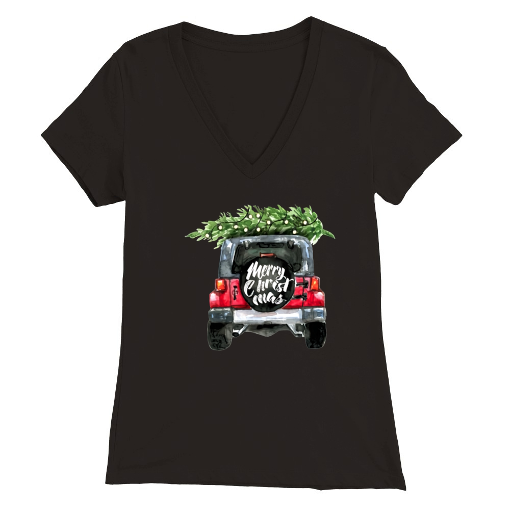MERRY CHRISTMAS JEEP CHRISTMAS Premium Womens V-Neck T-shirt
