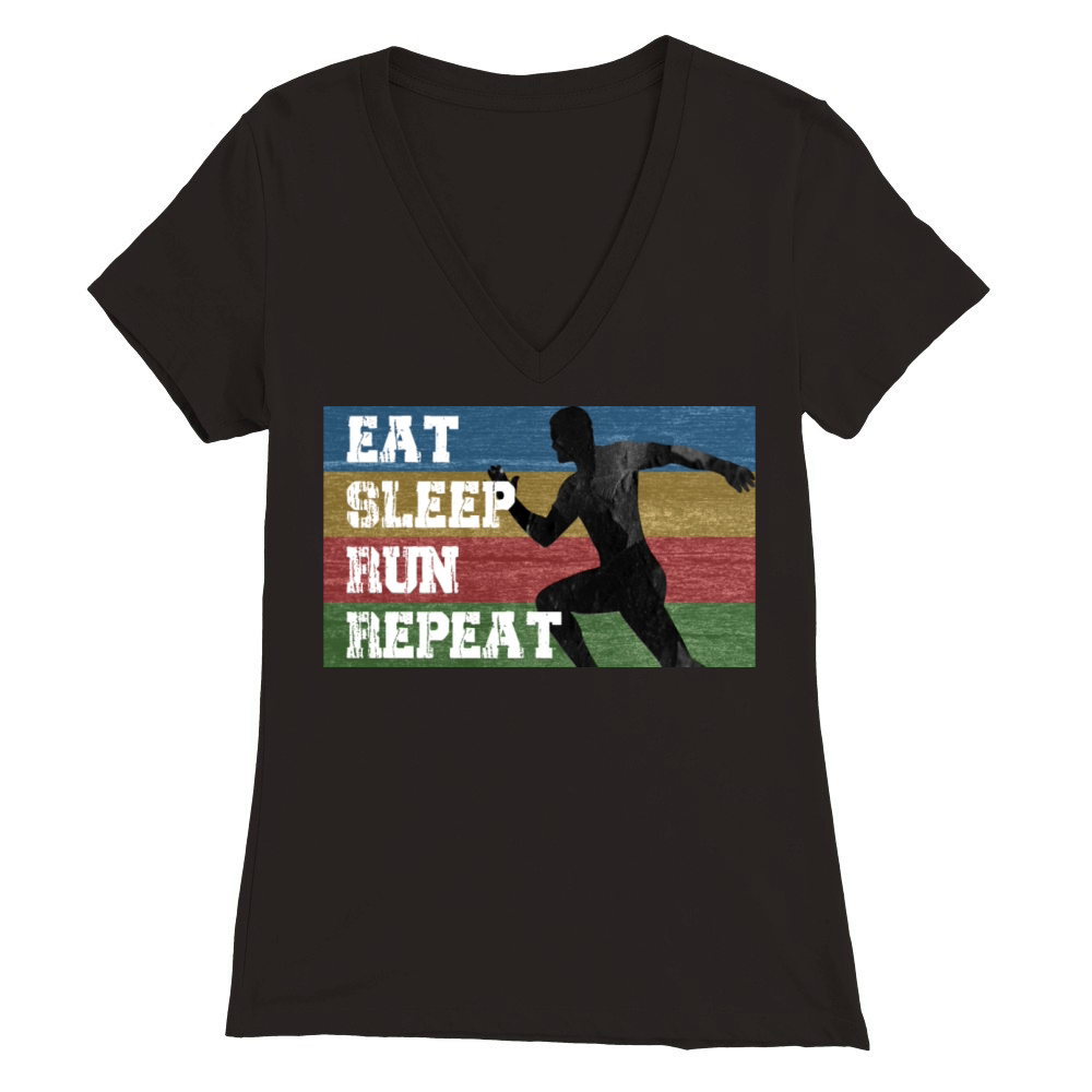 Vintage Retro Eat Sleep Run Repeat Funny Running Premium Womens V-Neck T-shirt