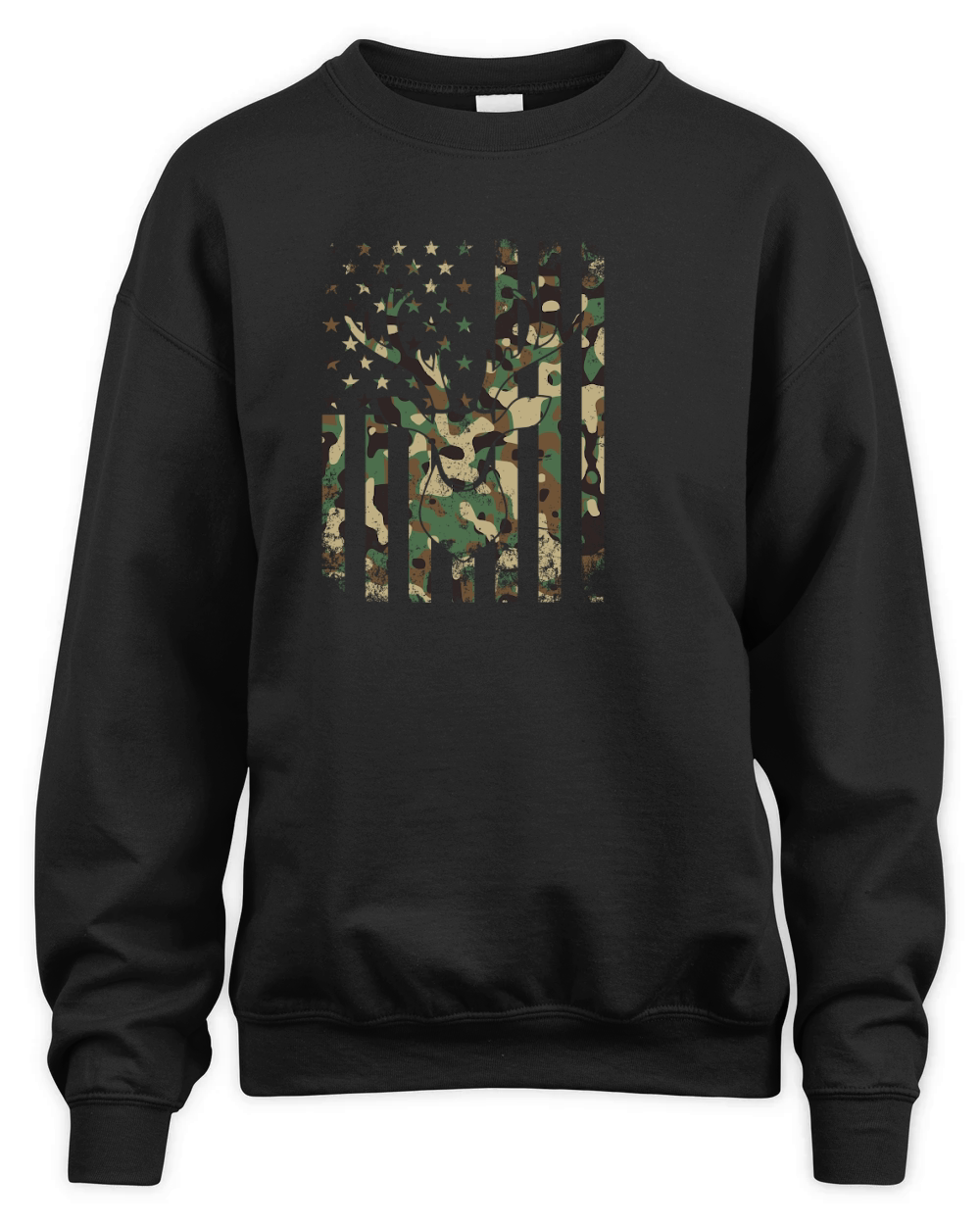 Camo US Flag Deer Skull Vintage Hunting 1 Unisex Premium Crewneck Sweatshirt