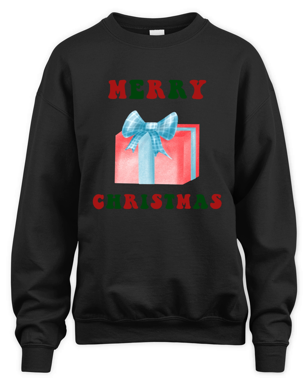 Red gift box with blue ribbon and bow Merry Christmas 3 Unisex Premium Crewneck Sweatshirt