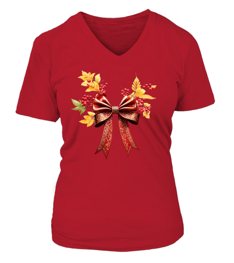 Fall Coquette bow sublimation 04 V-neck T-Shirt Woman