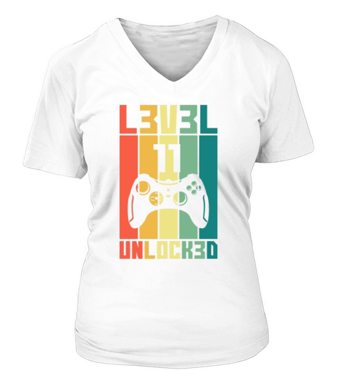 Level 11 Unlocked Vintage Gamer 11th Birthday Gift V-neck T-Shirt Woman