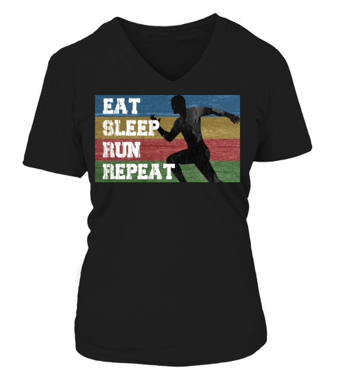 Vintage Retro Eat Sleep Run Repeat Funny Running V-neck T-Shirt Woman