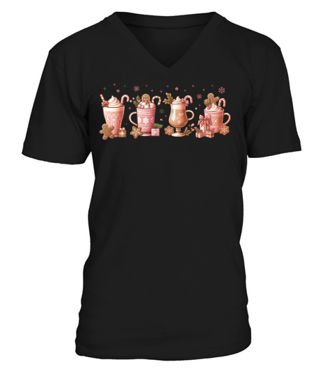 ChristmasGingerbreadCoffee Pink V-Neck T-shirt