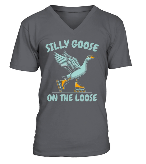 Goose Playing Retro Rollerblade D Green dot V-Neck T-shirt