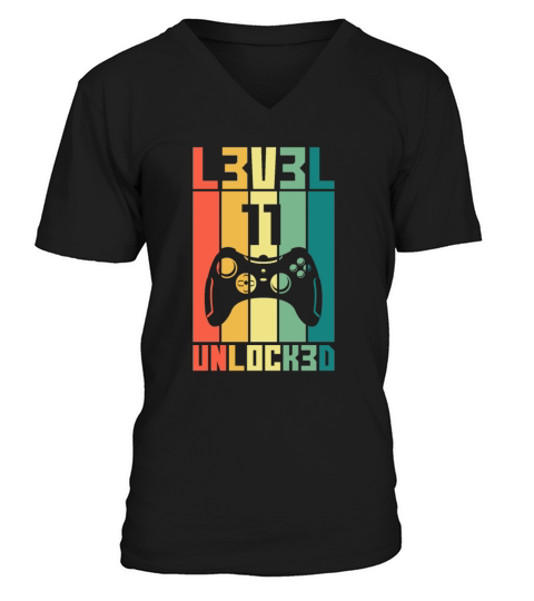 Level 11 Unlocked Vintage Gamer 11th Birthday Gift V-Neck T-shirt