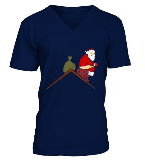 Santa Claus in chimney poops color V-Neck T-shirt