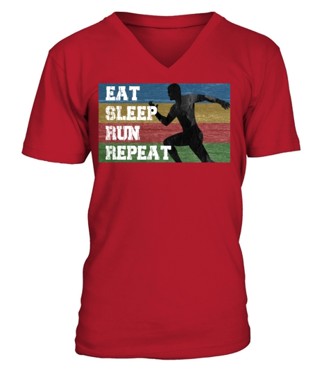 Vintage Retro Eat Sleep Run Repeat Funny Running V-Neck T-shirt
