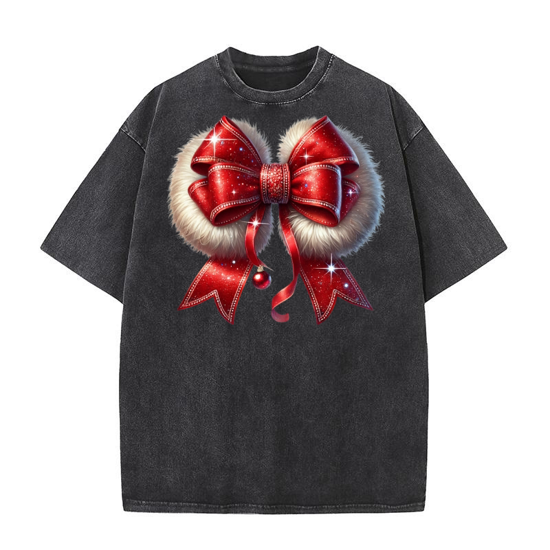 Christmas Coquette Bow 9 02 Washed T-Shirt