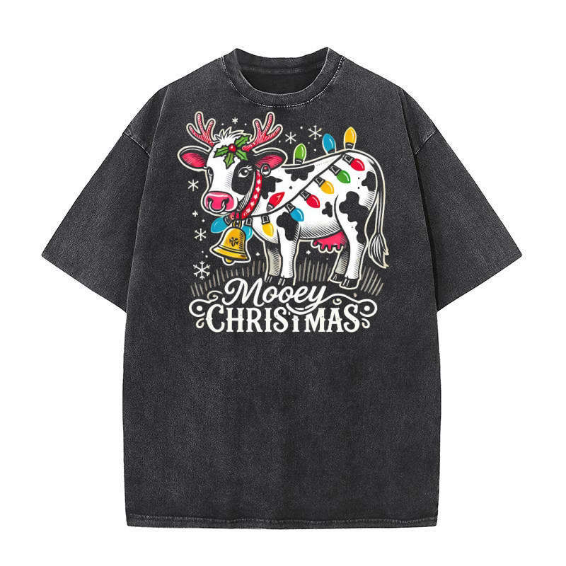 Cow Christmas Funny Mooey Washed T-Shirt