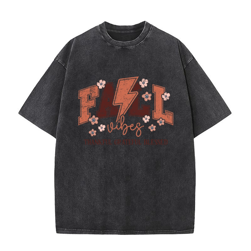 Fall Vibes Thankful Grateful Blessed Washed T-Shirt