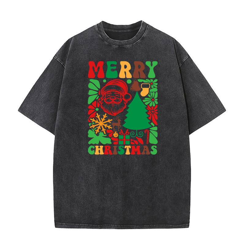 Retro Boho Merry Christmas 4 Washed T-Shirt