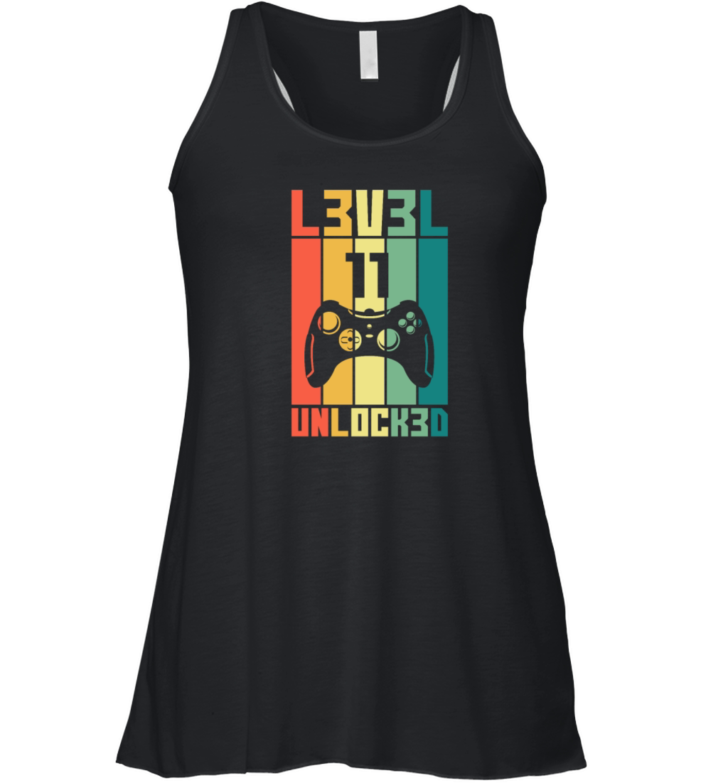 Level 11 Unlocked Vintage Gamer 11th Birthday Gift Women's Flowy Tank Top