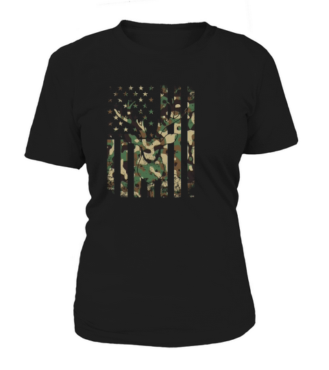 Camo US Flag Deer Skull Vintage Hunting 1 Women's T-Shirt