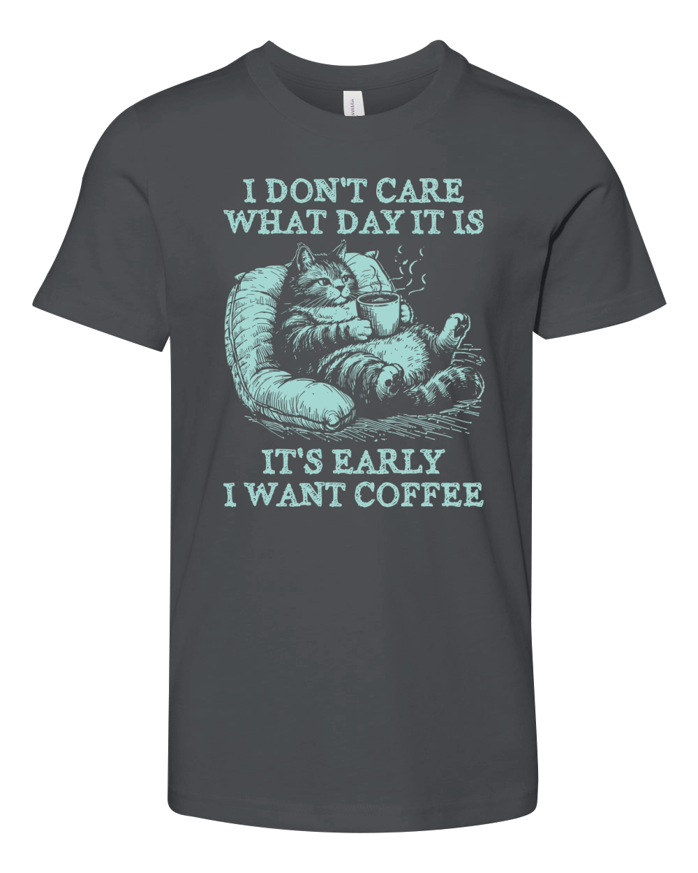 Cat Don’t Care Just Want Coffee D Green Youth Unisex Jersey Tee
