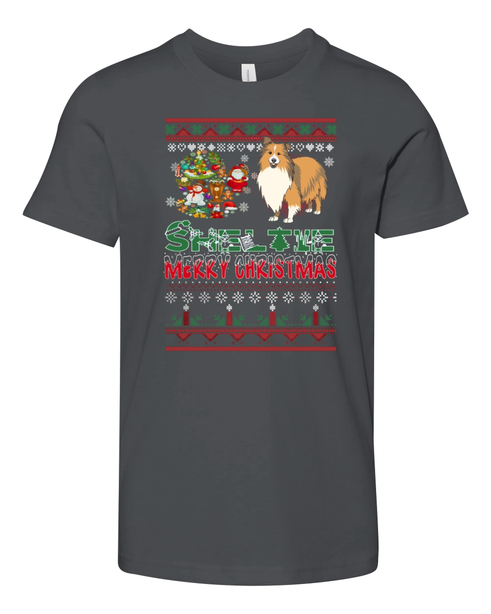 Sheltie Ugly Christmas Youth Unisex Jersey Tee