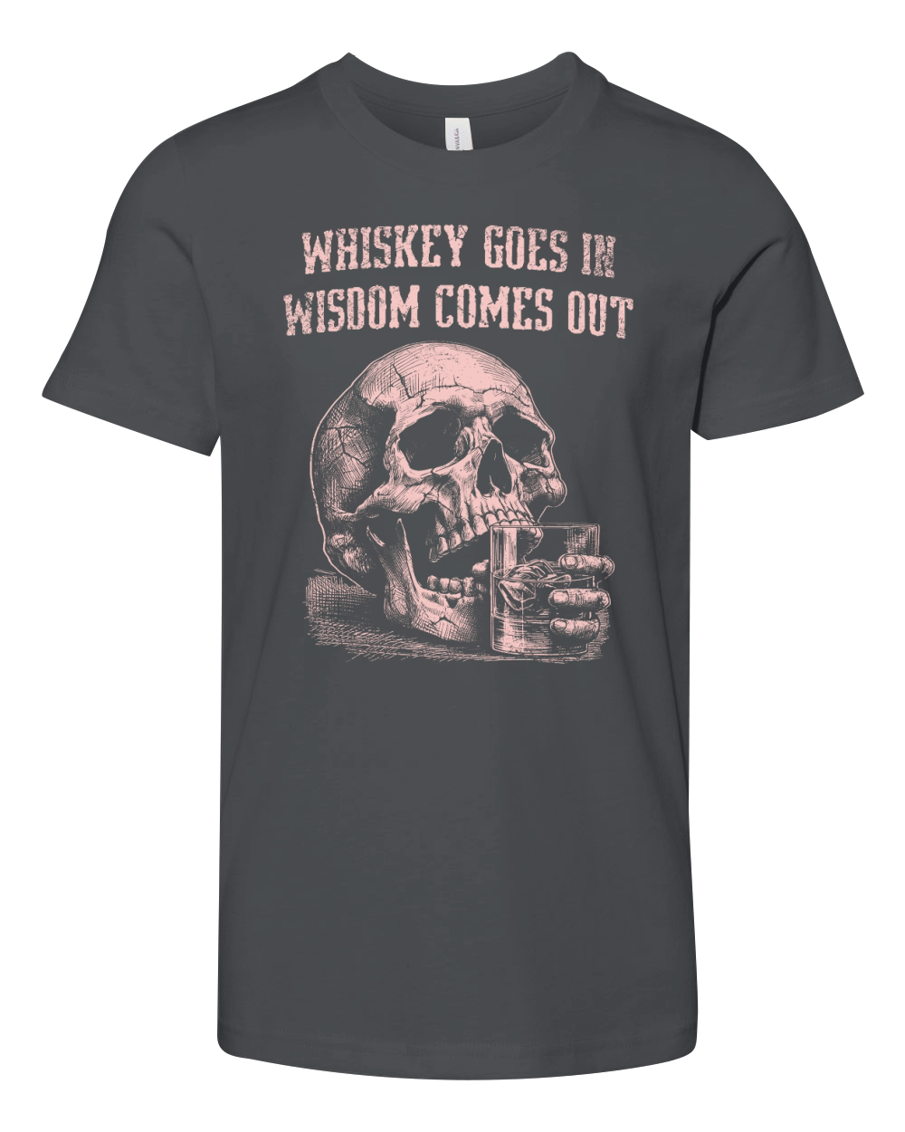 Skull Whiskey Goes In D PkinkGR Youth Unisex Jersey Tee