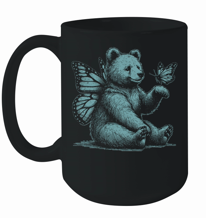 Bear With Butterfly Wings Vintage D Retro Green GR Ceramic Mug