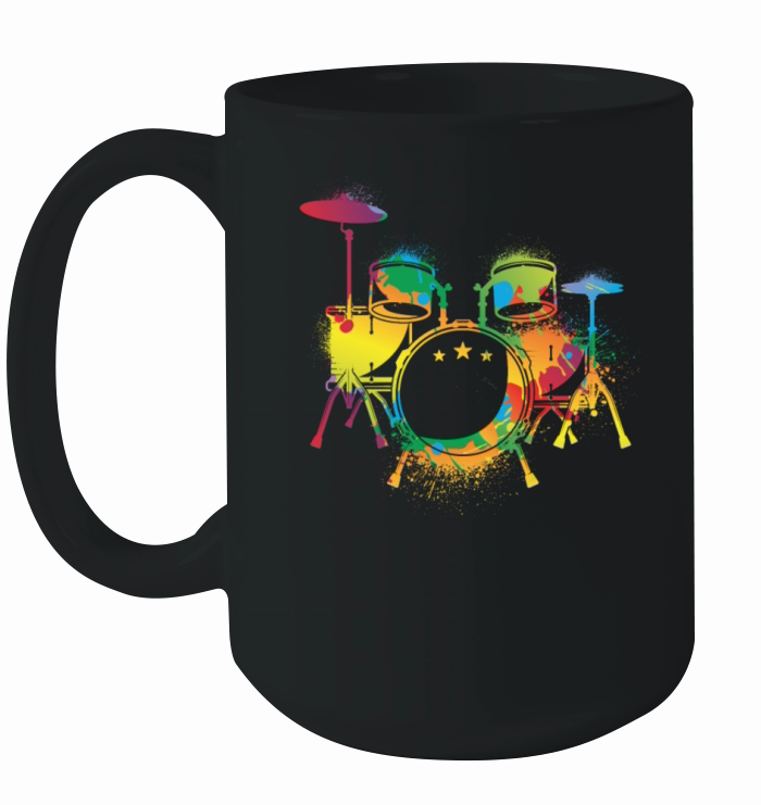 Drumming Colorful Drum Set Retro Drummer Ceramic Mug
