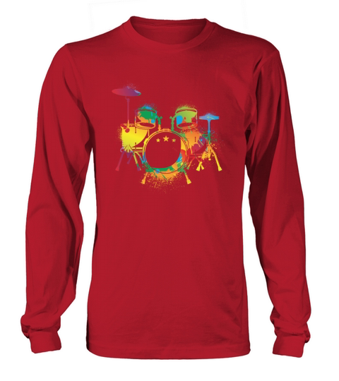 Drumming Colorful Drum Set Retro Drummer Long sleeved Unisex