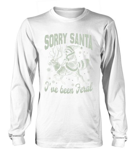 Raccoon Santa Riding Reindeer D Reetro Green Long sleeved Unisex