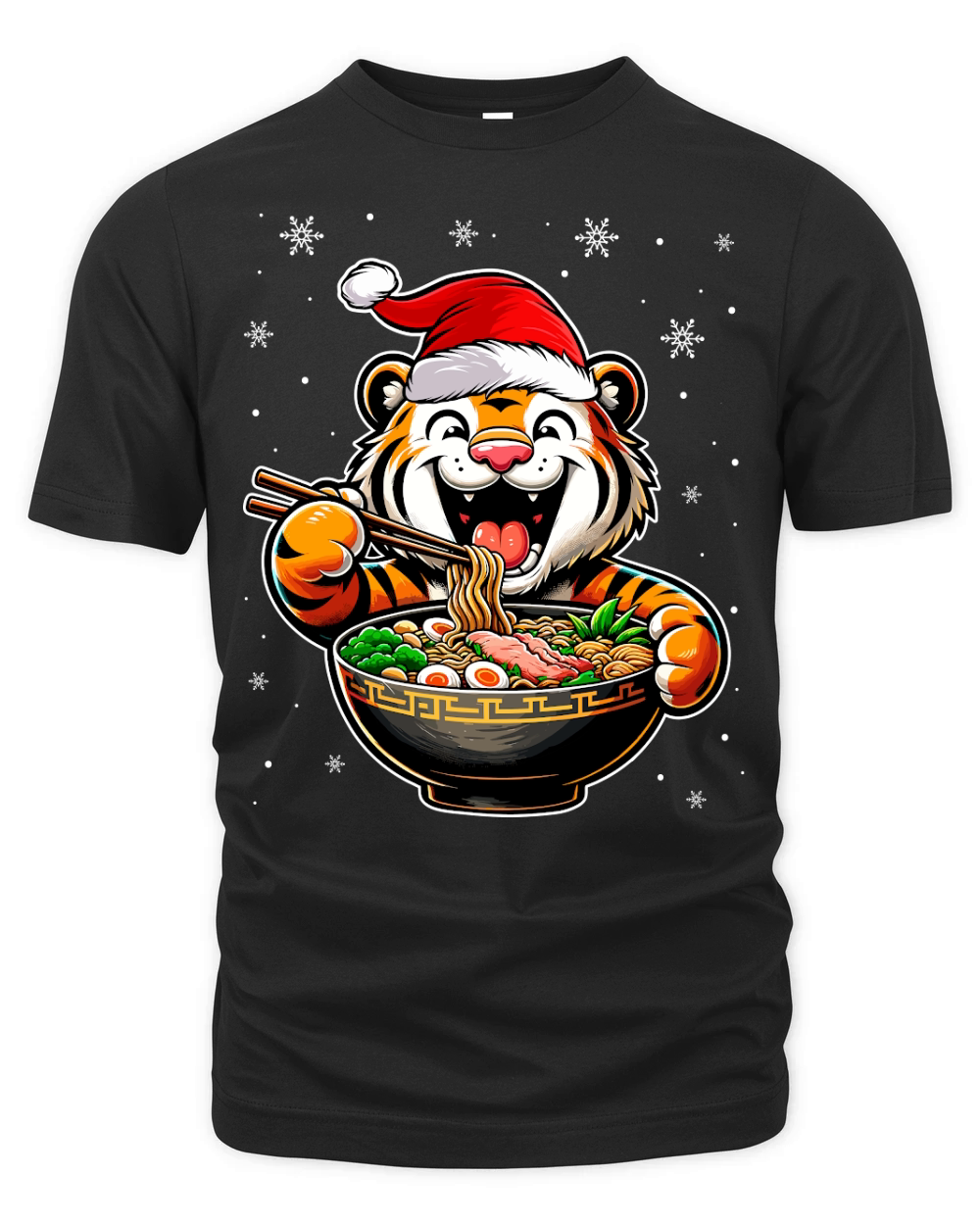 adorable tiger eating ramen wearing santa hat 2 Organic Unisex T-shirt