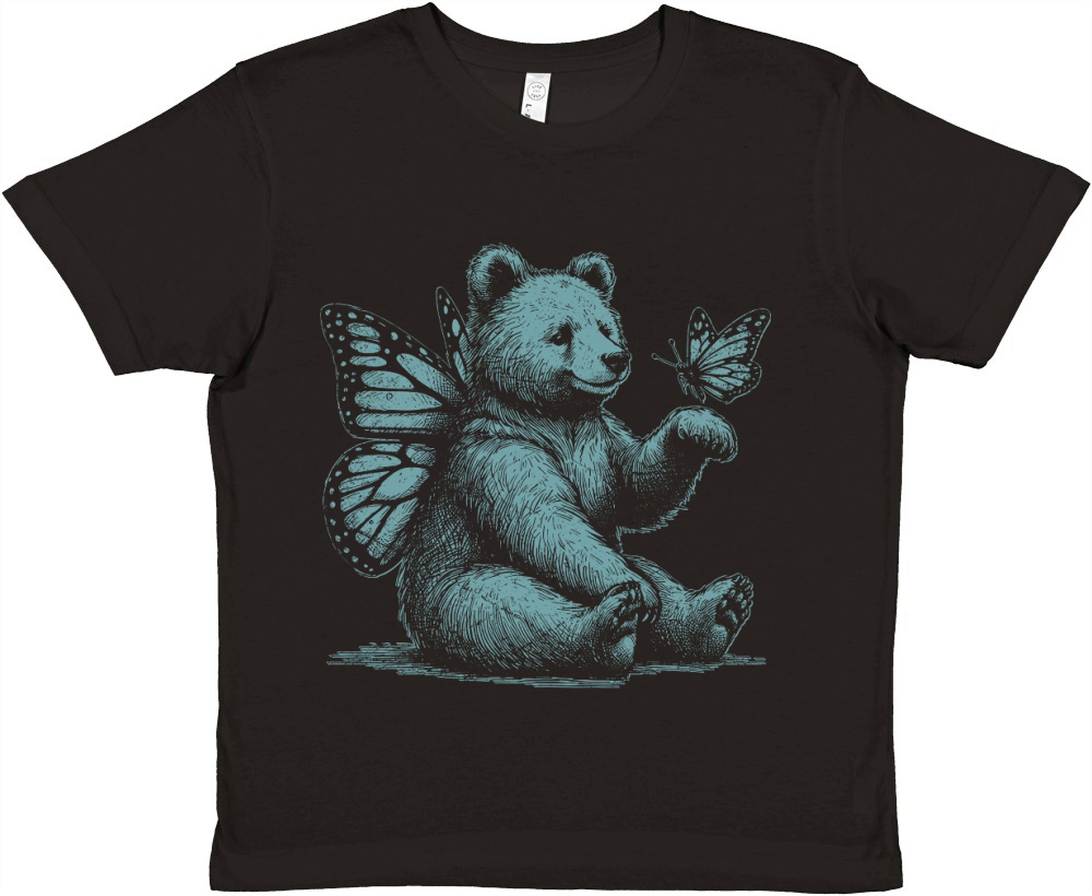 Bear With Butterfly Wings Vintage D Retro Green GR Premium Kids Crewneck T-shirt