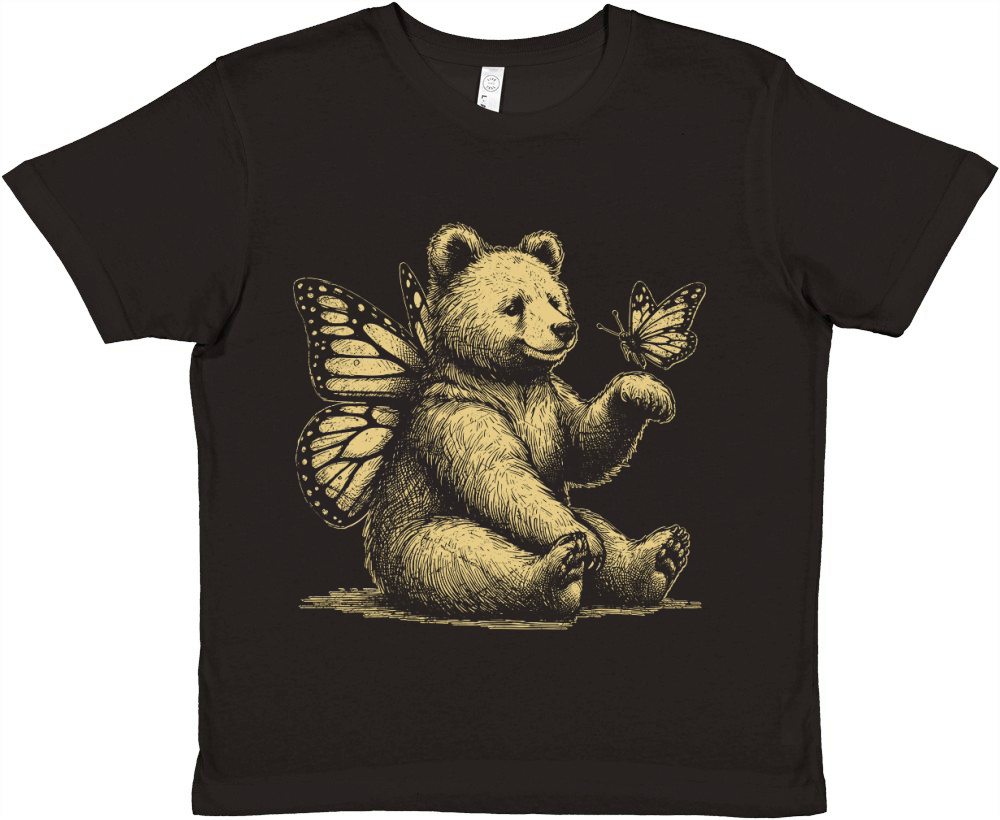 Bear With Butterfly Wings Vintage D Yellow GR Premium Kids Crewneck T-shirt