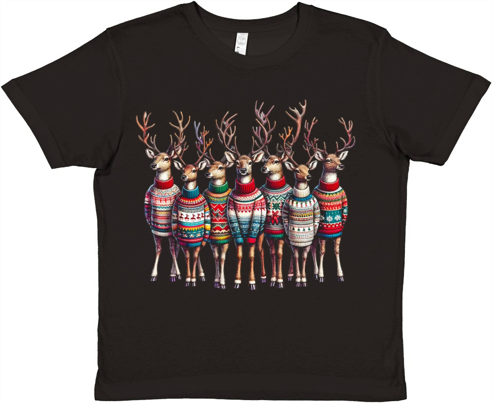 Festive Reindeer in Christmas Sweaters Premium Kids Crewneck T-shirt