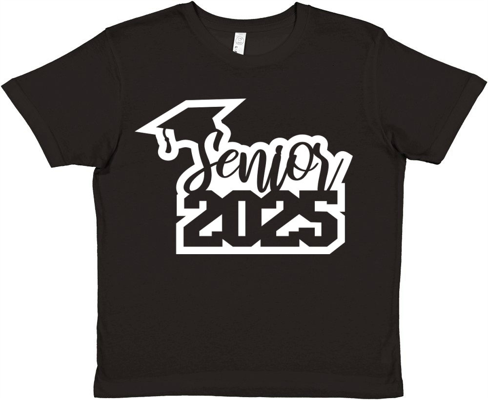 Senior 2025 small cap outline white Premium Kids Crewneck T-shirt