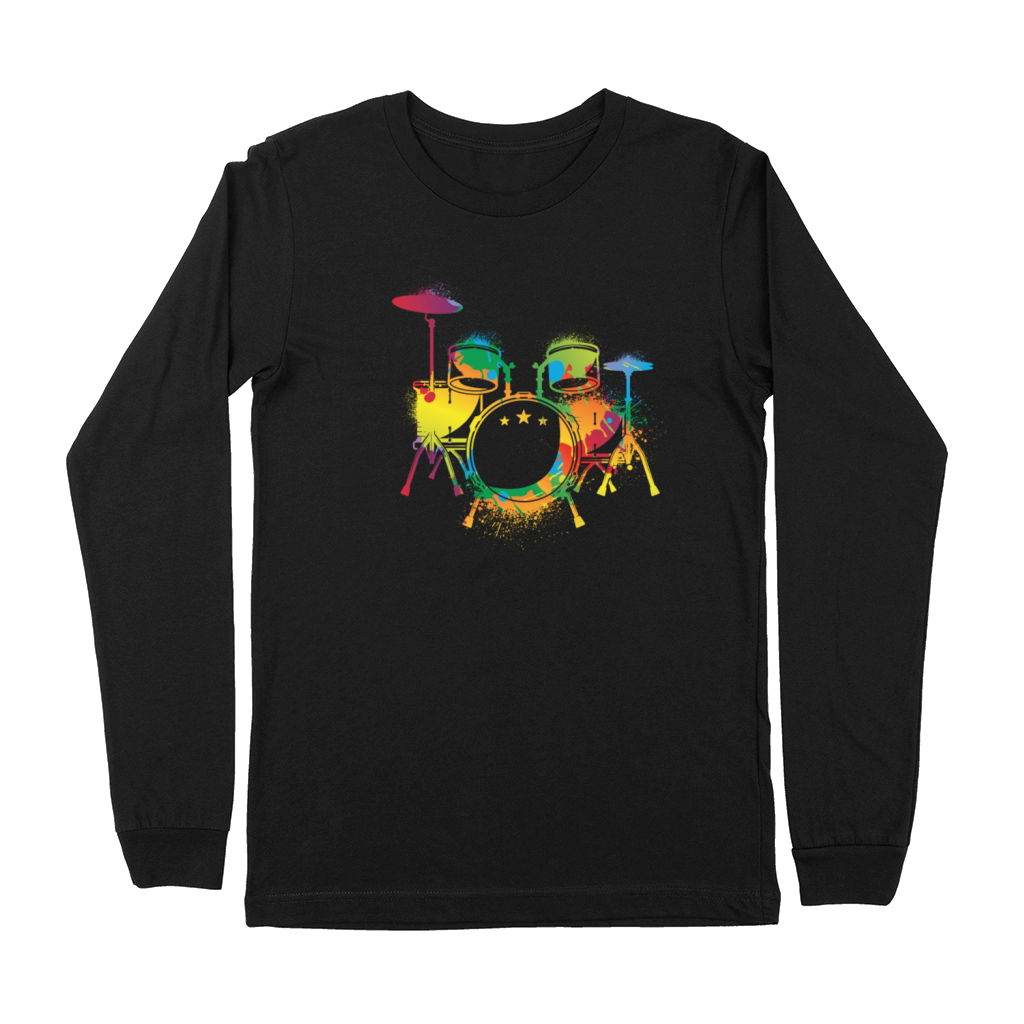 Drumming Colorful Drum Set Retro Drummer Premium Long Sleeve